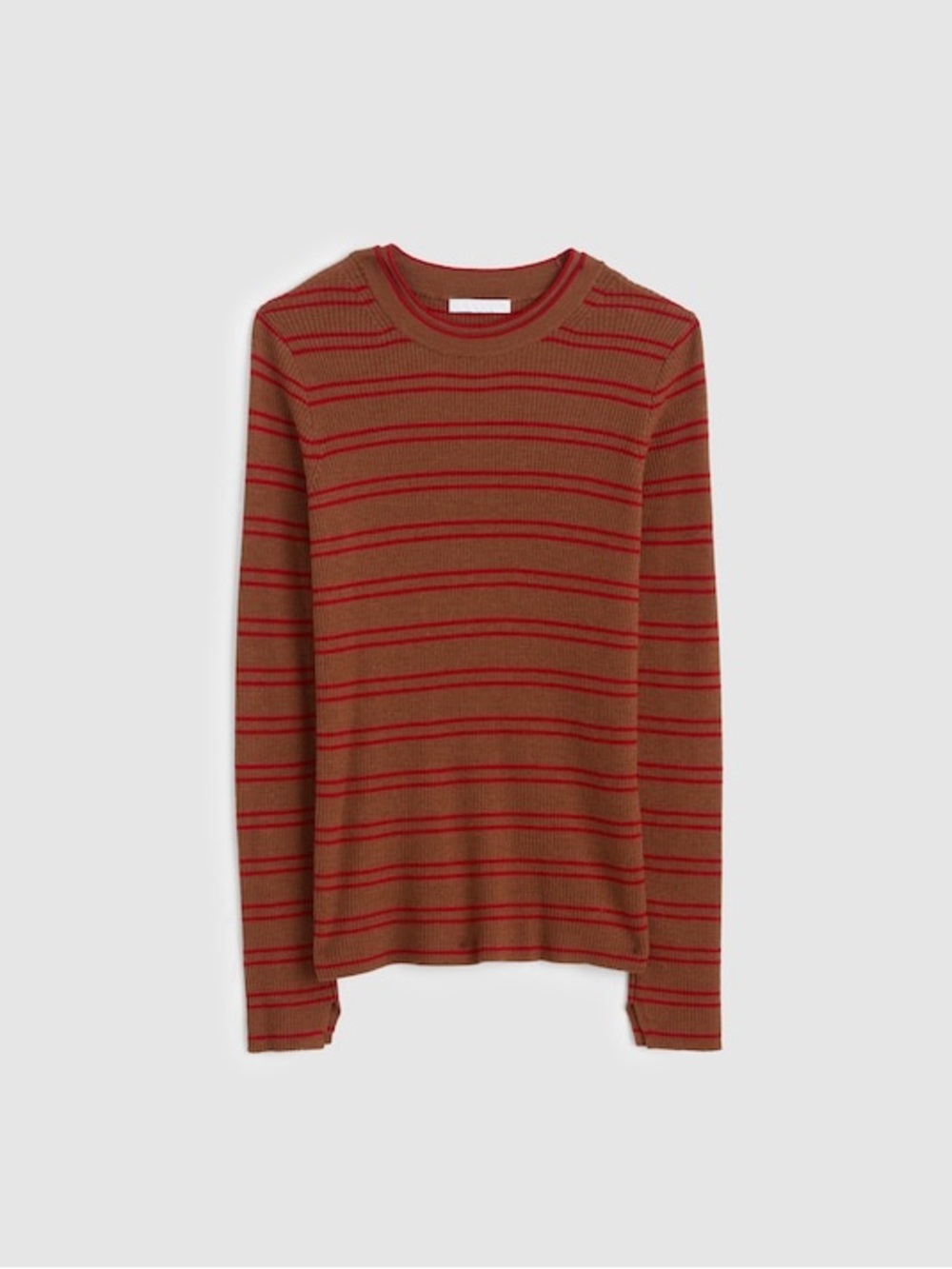 nwot madewell double layered crewneck merino-silk blend pecan crimson stripe xs